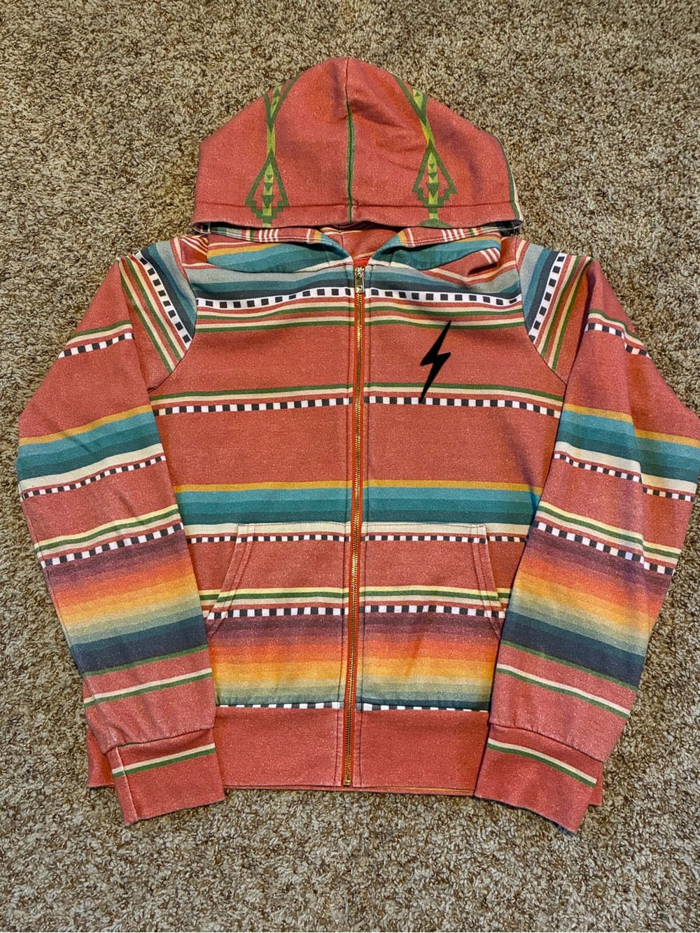 Aviator Nation Southwest Aztec Style Striped Zip Hoodie - Size Medium